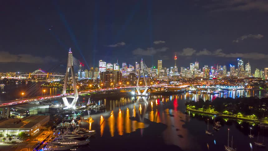 Shining lights come from the city at night