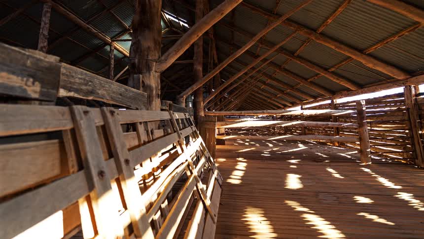 A view of the interior of a barn in a rural area