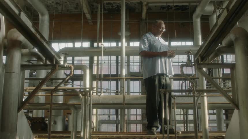 A man stands at the top of the steps looking down