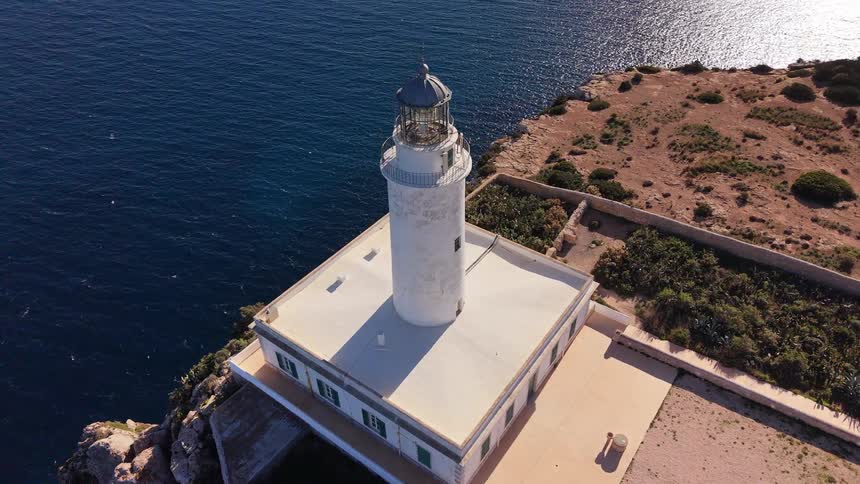 An aerial view of a lighthouse tower