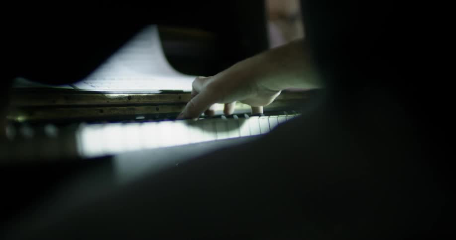 A person is playing the piano with one hand