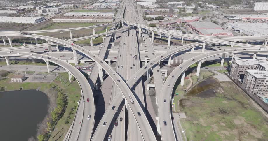 Panorama of multiple viaducts with vehicle traffic in a metropolis
