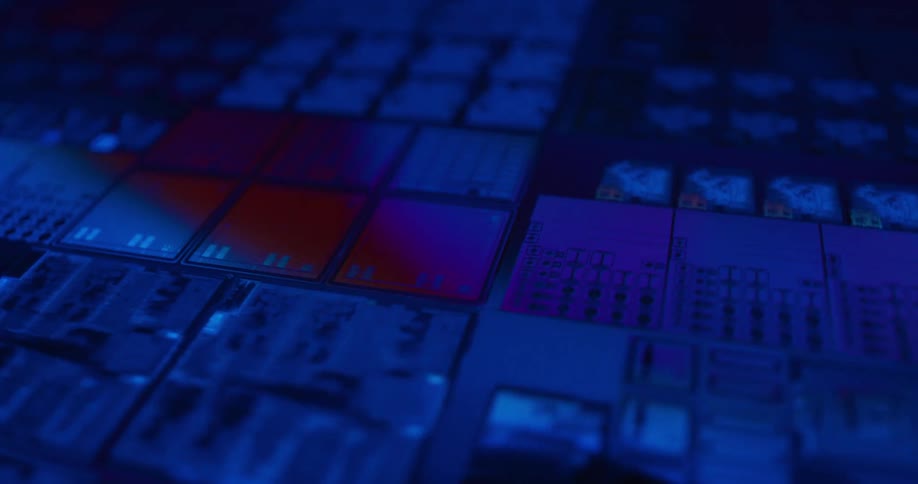 Audio control panel illuminated in blue with buttons and sliders