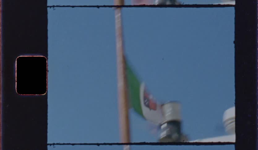 Green and white flag waves on a pole against blue sky