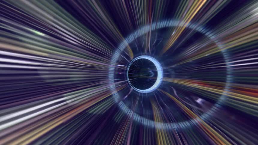 Central luminous ring with radial lines in bluish tones forming abstract pattern