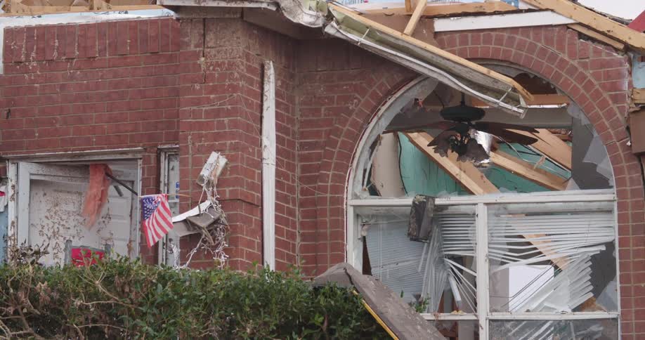 The home is destroyed and the windows are broken