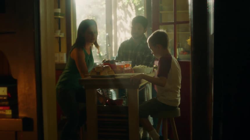 A family sits down for dinner