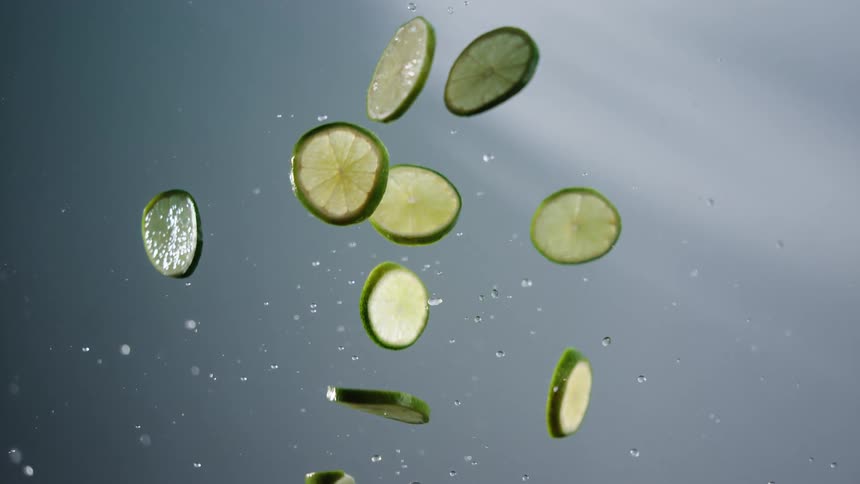 Slices of lime are falling