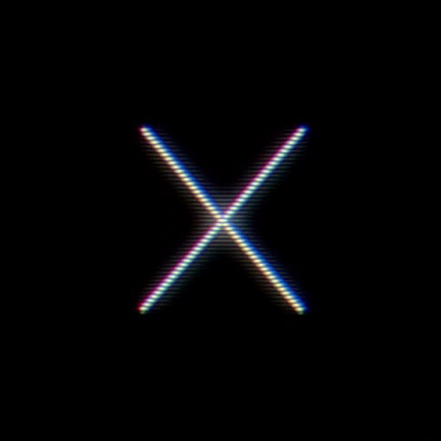 The video features two thin luminous lines that intersect at their centers to form a symmetrical x shape
