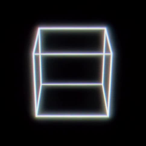 A digital animation of a white cube in a black space