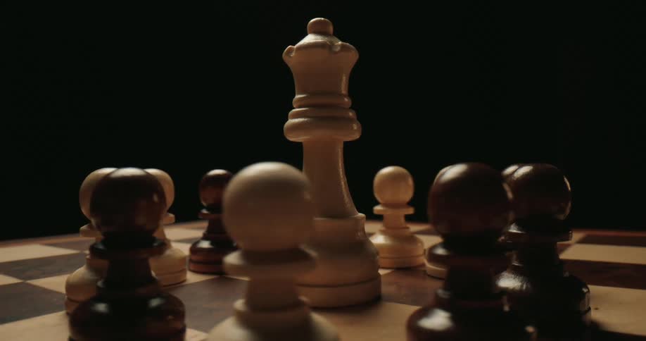 The chess board is covered with pieces