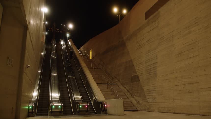 The escalators are running at night