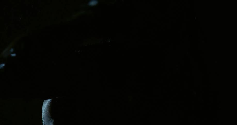 Man shadow punches while standing outside at night in the rain