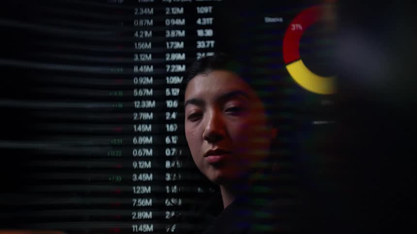 A woman looking at a computer screen