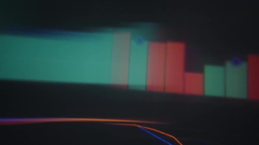 Lines and bars on a graph move on a digital computer screen