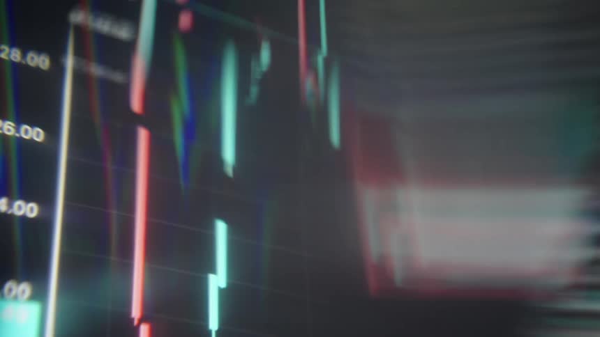 Stylized financial chart with multicolored candlestick patterns