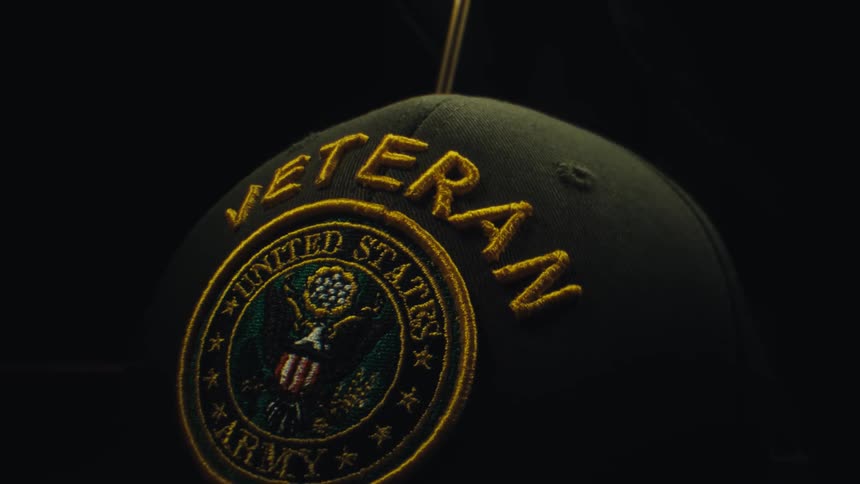 Hat with a united states veteran patch on the front