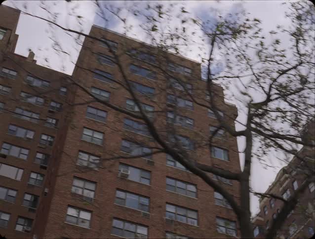 High rise buildings tower over trees on a cloudy autumn day