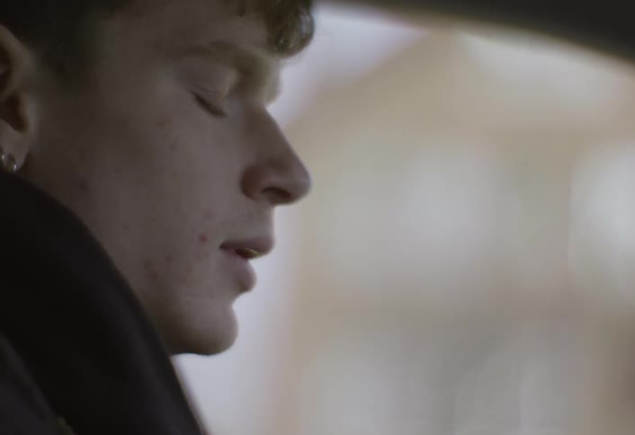Man inside the car breathing deeply