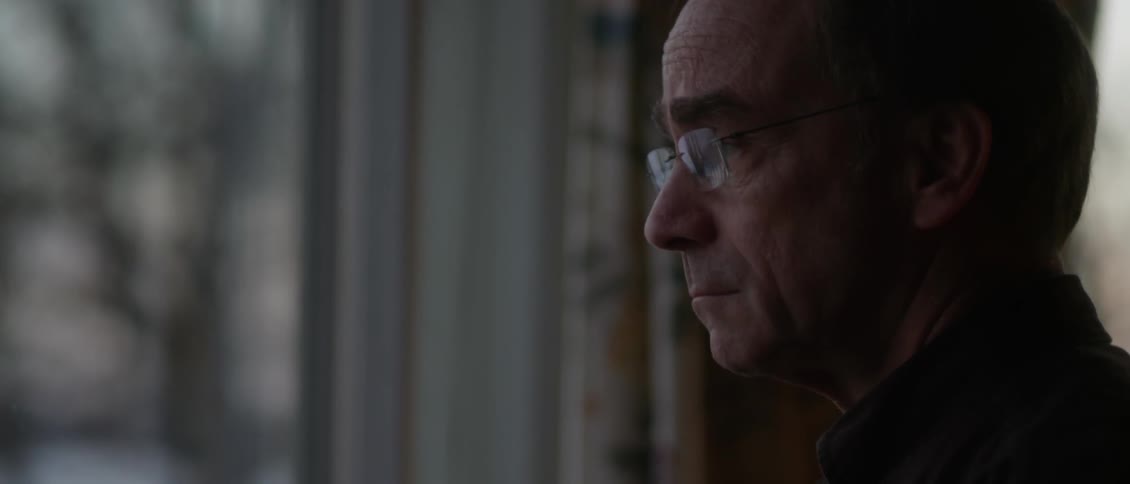 A man looks out a window