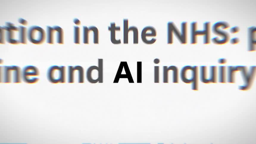 A close up series of text headlines featuring the acronym ai scrolls rapidly across a white background