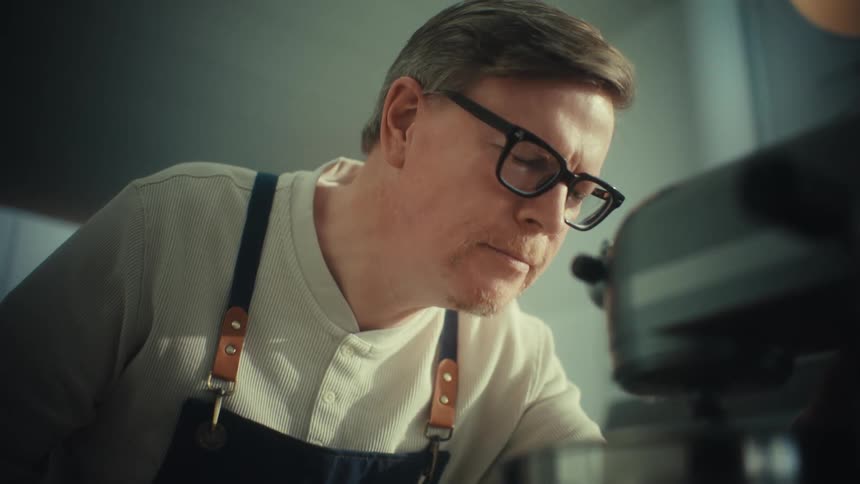 A man baking with a stand mixer