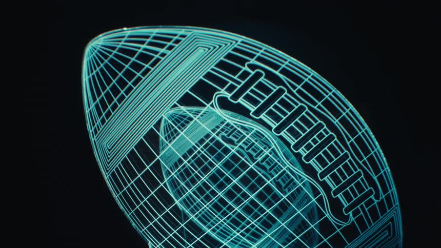 An animation of american football displayed on a dark screen