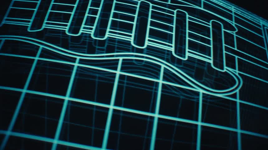 Lines form a model of an american football on a dark background