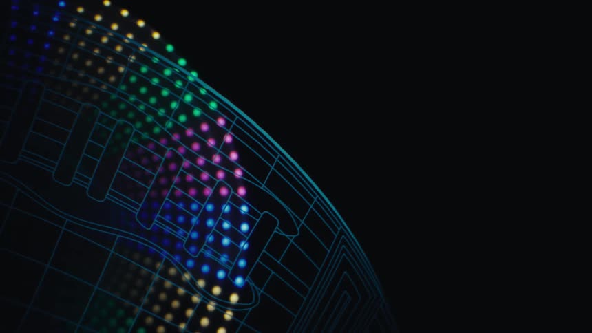 Colorful dots cross the area in the graphic
