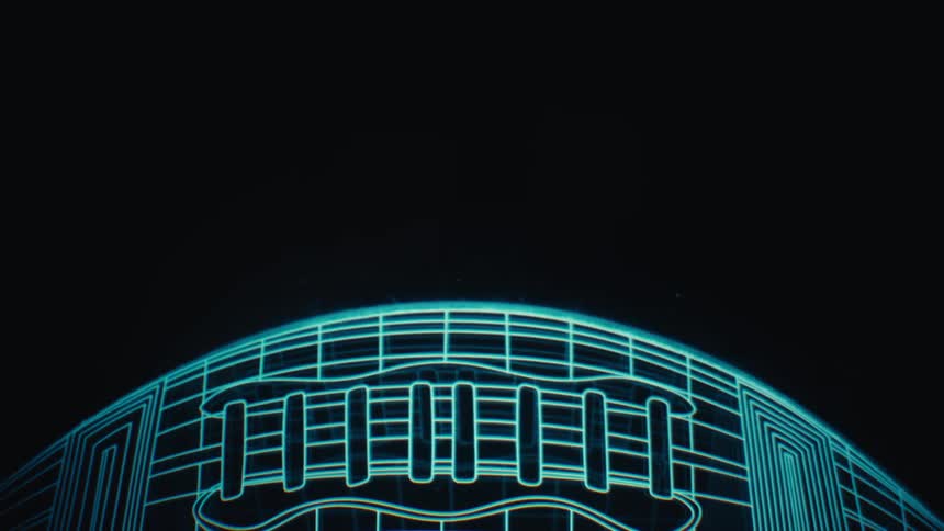 Model of an american football formed by geometric lines on a dark background
