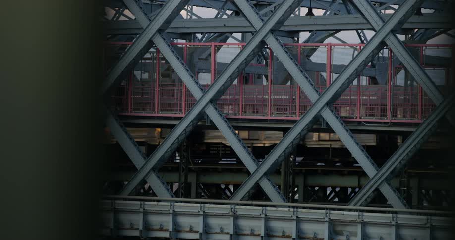 A train drives by in a city