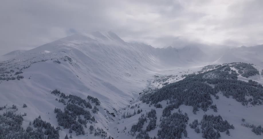 Snowcovered mountains under cloudy sky