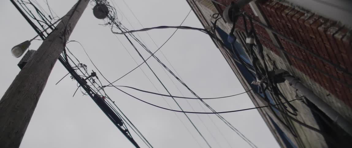 Power lines are all around this building