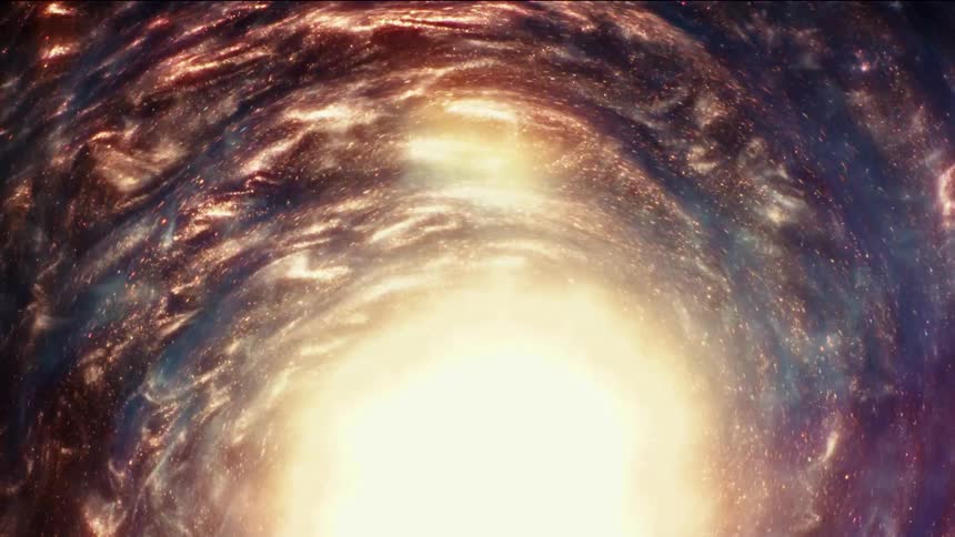 Hypnotic animated view of a golden and purple cosmic vortex with a bright star at the center
