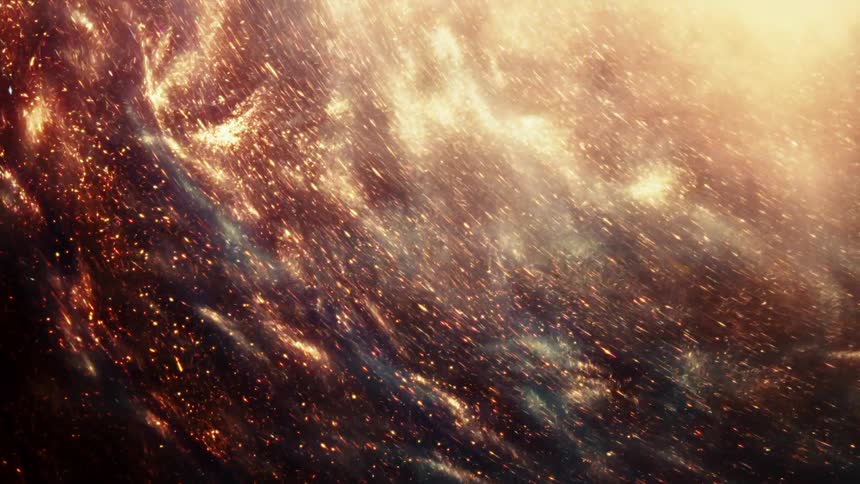 An abstract animation of glowing golden particles swirling and flowing in a warm, ethereal light