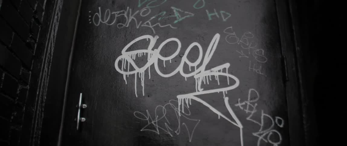 Graffiti covers a door