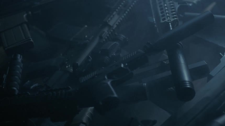 The ground is covered with automatic weapons