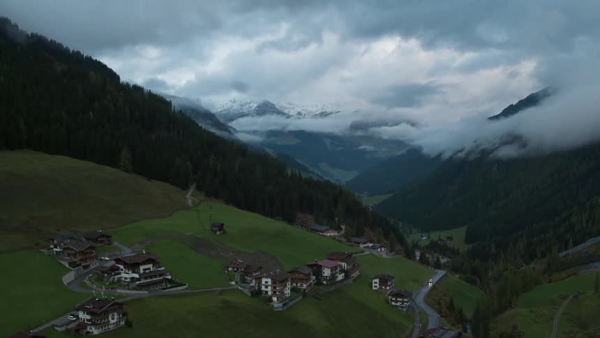 Houses on a hillside on a cloudy day
