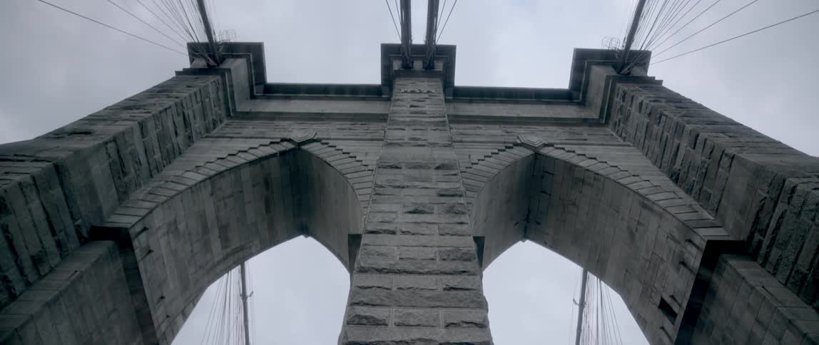 View looking up at a bridge