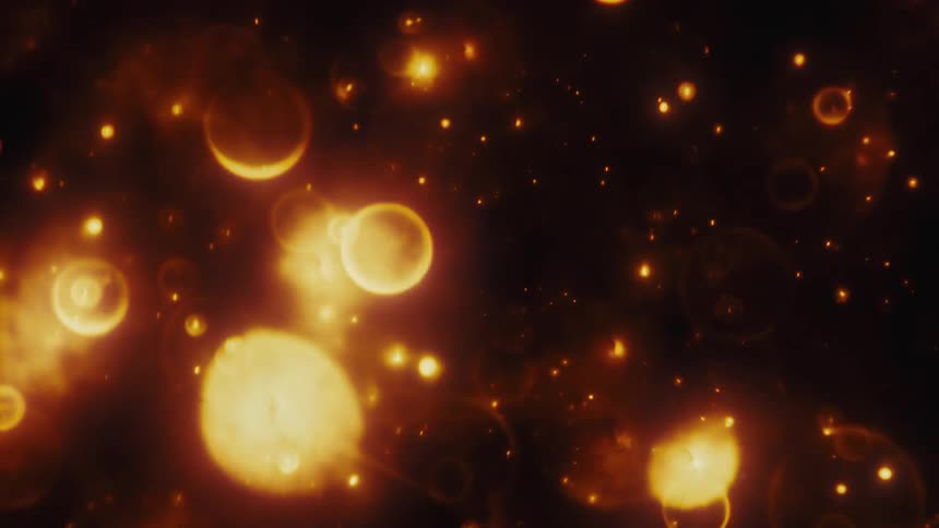 A mesmerizing flow of warm, golden bokeh orbs and sparks against a black background