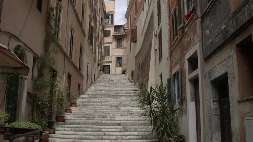 Cement steps leading up through a city