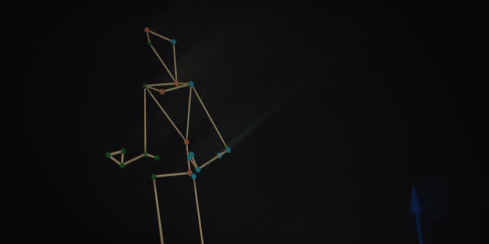 Motion capture technology visualizes human movement with a digital skeleton on a computer screen