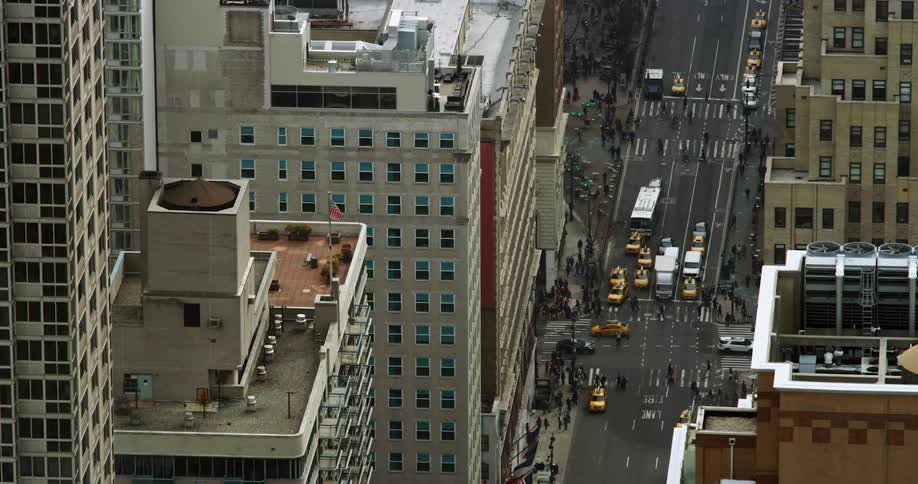 View of a busy city street below