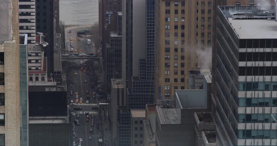 View of a busy downtown of a city
