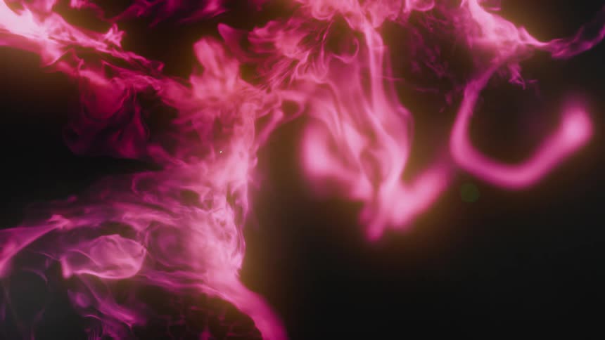 An abstract animation of glowing pink smoke fluidly moving against a black backdrop
