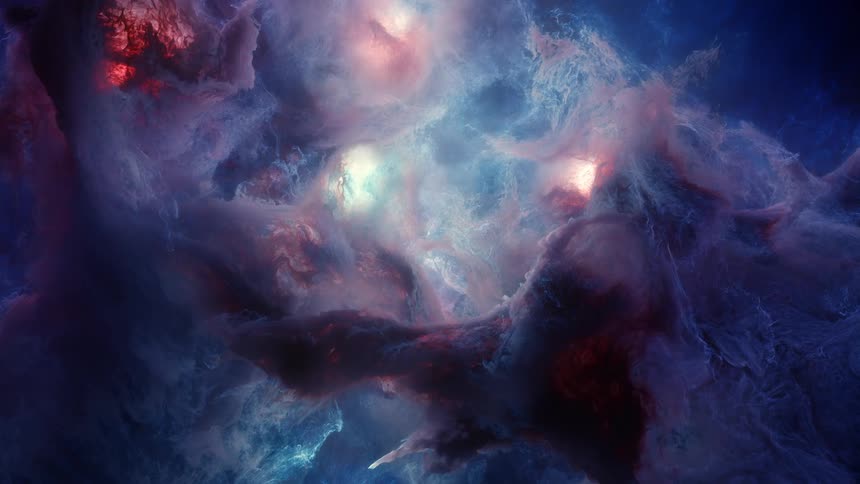 A mesmerizing, slow-motion animation of a colorful nebula swirling and evolving in the vastness of deep space