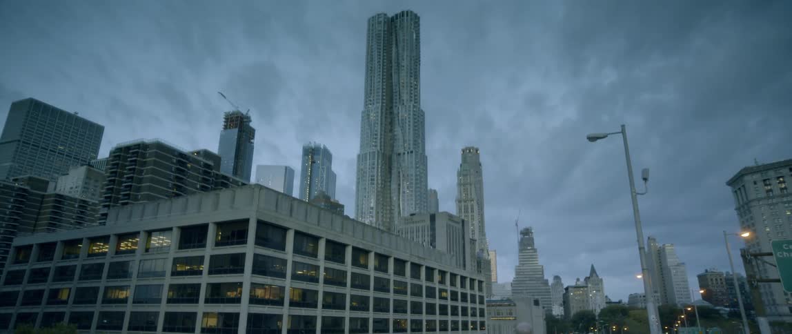City buildings at dusk