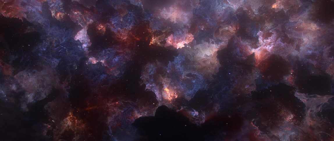 A slow and majestic journey through a vast, colorful nebula filled with twinkling stars in deep space
