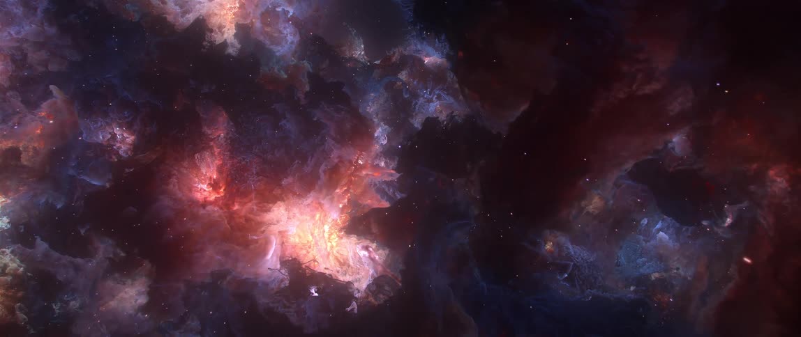 An awe-inspiring fly-through of a colorful, gaseous nebula in outer space