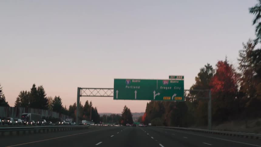 Traveling on a freeway towards portland